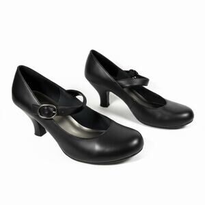 Lower East Side Black Mary Jane Heels Round Toe Classic Pumps Size 7W Twee